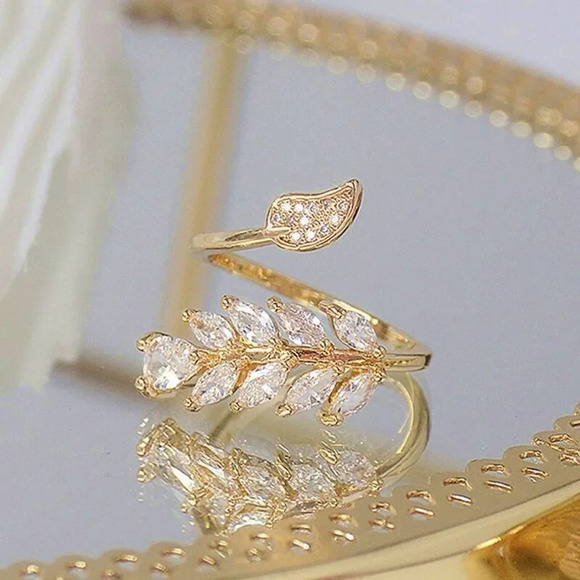 💎 18K Gold Plated Lovely Leaf Design Open Wedding Ring, FB16FA1068 - Picture 5 of 6